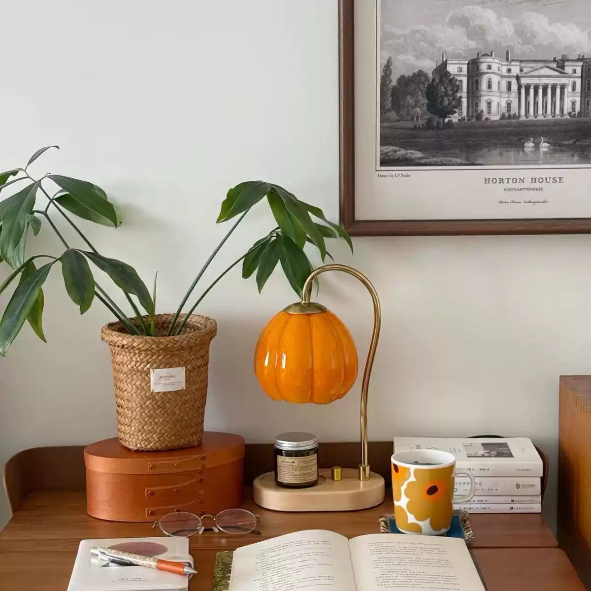 Amber Pumpkin – Vintage Ribbed Glass Candle Warmer Lamp & Cozy Fall Home Decor
