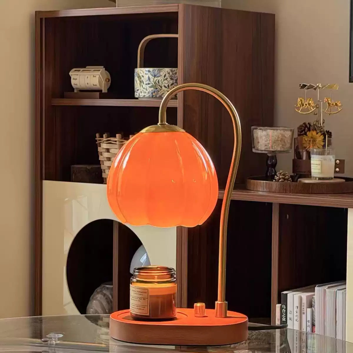 Amber Pumpkin – Vintage Ribbed Glass Candle Warmer Lamp & Cozy Fall Home Decor