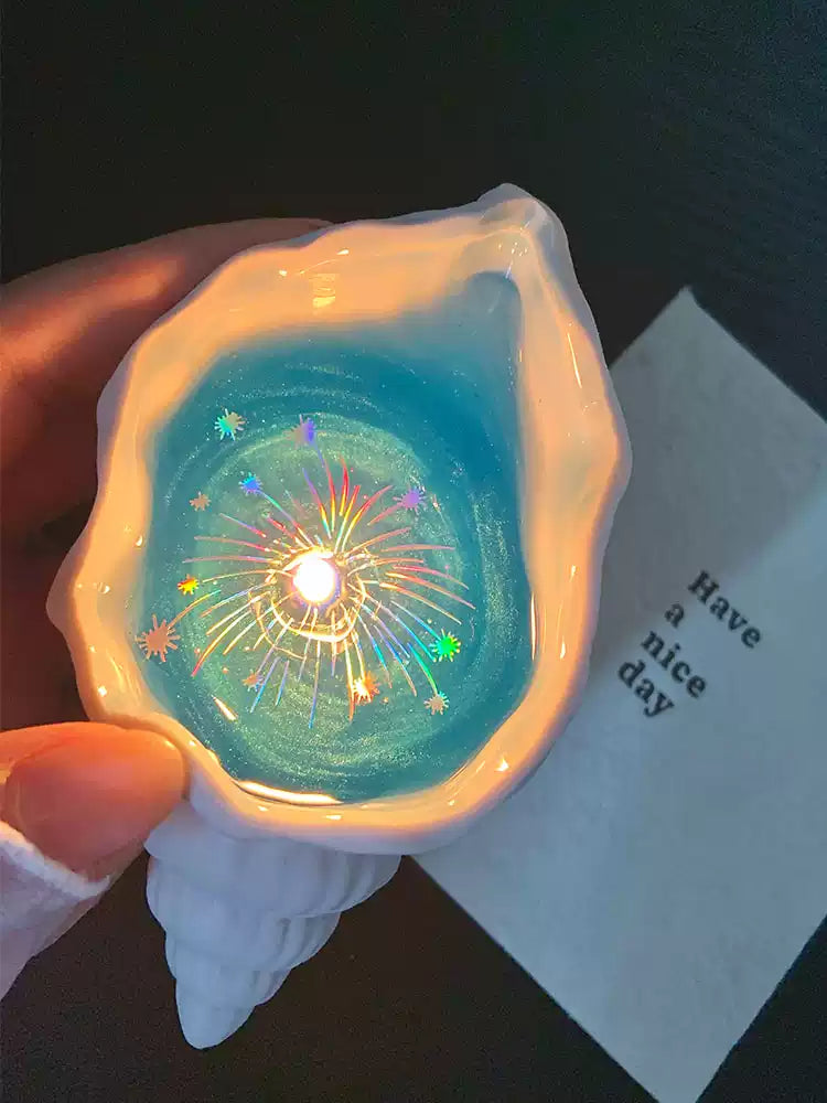 Midnight Fireworks – Iridescent Seashell Scented Candle & Sculptural Coastal Decor