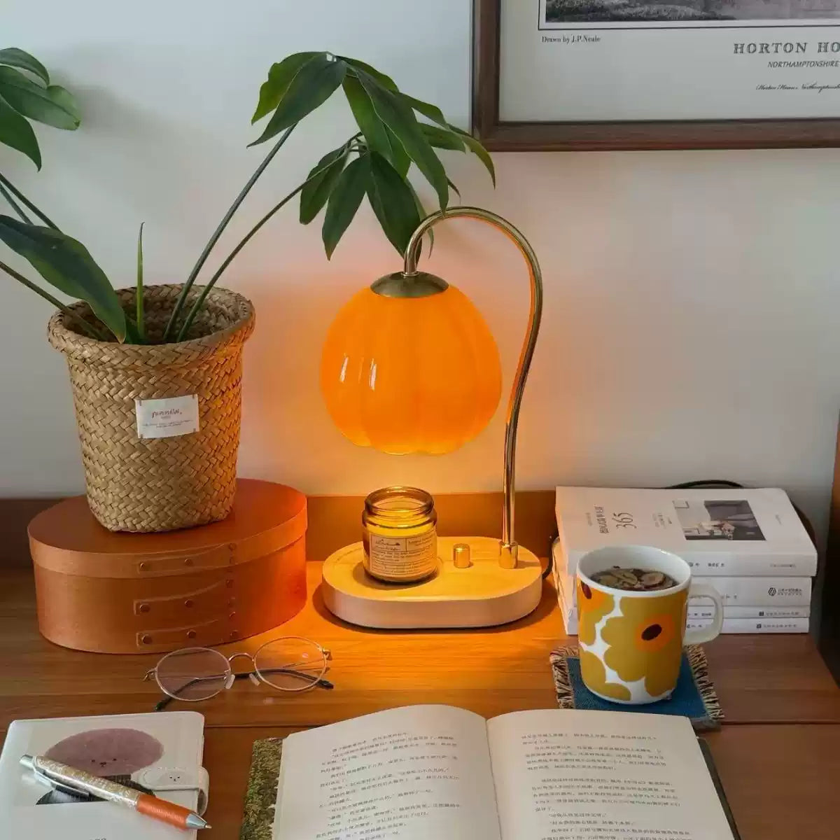 Amber Pumpkin – Vintage Ribbed Glass Candle Warmer Lamp & Cozy Fall Home Decor