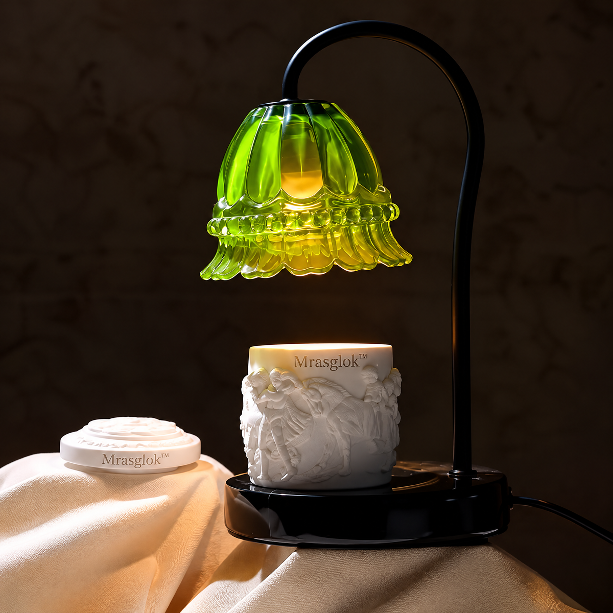 Lily of the Valley – Vintage Green Floral Glass Candle Warmer Lamp & Decorative Table Light