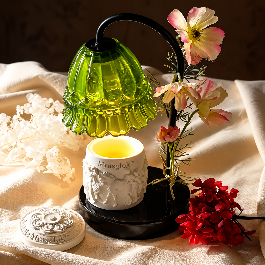 Lily of the Valley – Vintage Green Floral Glass Candle Warmer Lamp & Decorative Table Light