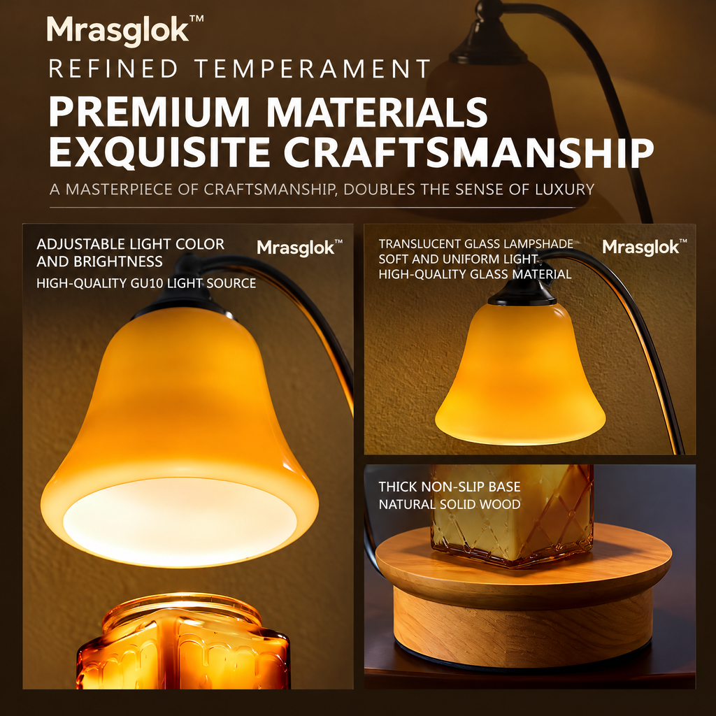 Caramel Glow – Amber Glass Candle Warmer Lamp & Minimalist Bedside Fragrance Light