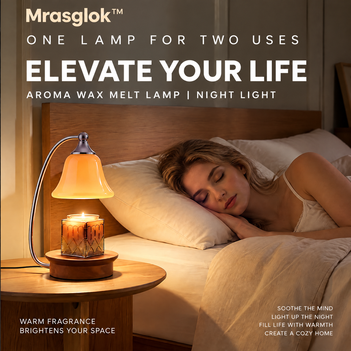Caramel Glow – Amber Glass Candle Warmer Lamp & Minimalist Bedside Fragrance Light