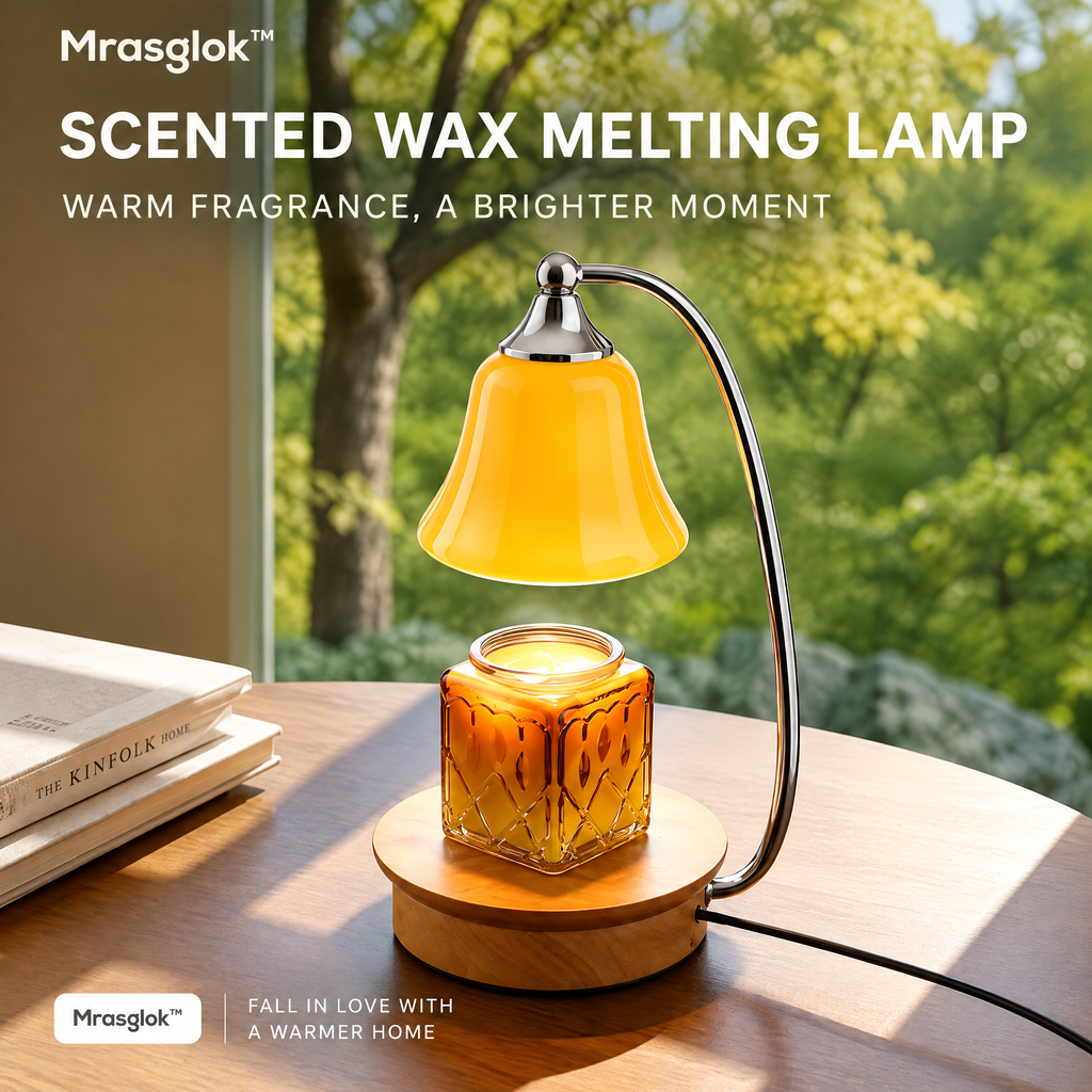 Caramel Glow – Amber Glass Candle Warmer Lamp & Minimalist Bedside Fragrance Light