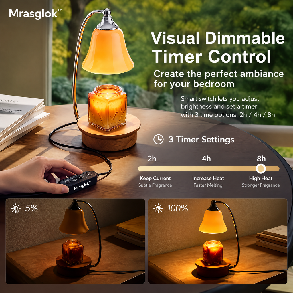 Caramel Glow – Amber Glass Candle Warmer Lamp & Minimalist Bedside Fragrance Light
